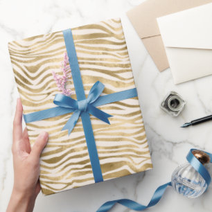 Gold Cream Glitzy Glitzer Zebra Print  Geschenkpapier