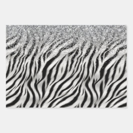 Gold Cream Glitzy Glitzer Zebra Print Geschenkpapier Set