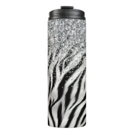 Gold Cream Glitzy Glitzer Zebra Print Thermosbecher