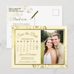 Gold & Cream Wedding Speichern Sie das Foto "Date  Ankündigungspostkarte