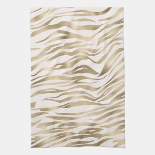 Gold Cream Zebra Print Geschirrtuch