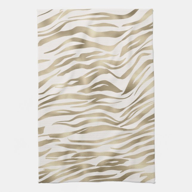 Gold Cream Zebra Print Geschirrtuch (Vertikal)