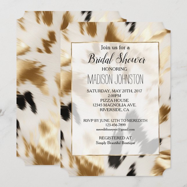 Gold Creme Black Western Cowhide Einladung (Vorne/Hinten)