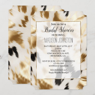 Gold Creme Black Western Cowhide Einladung