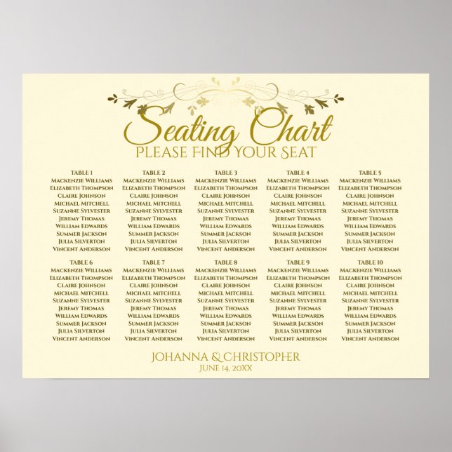 Gold & Creme Einfache 10 Tisch Hochzeitskarte Poster (Vorne)