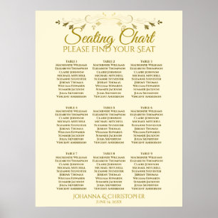 Gold & Creme Einfache 9 Tisch Hochzeitskarte Poster