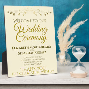 Gold & Creme Elegante Hochzeit Begrüßung Fotoplatte