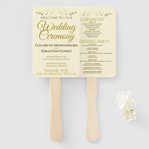 Gold & Creme Elegantes Hochzeitsprogramm Geblüht Fächer