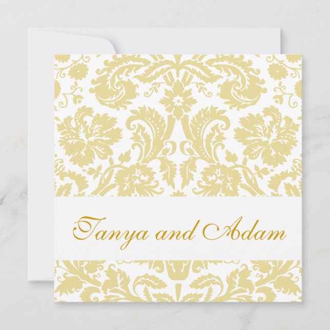 Gold, Creme Floral Damask Muster Einladung Hochzei (Vorderseite)