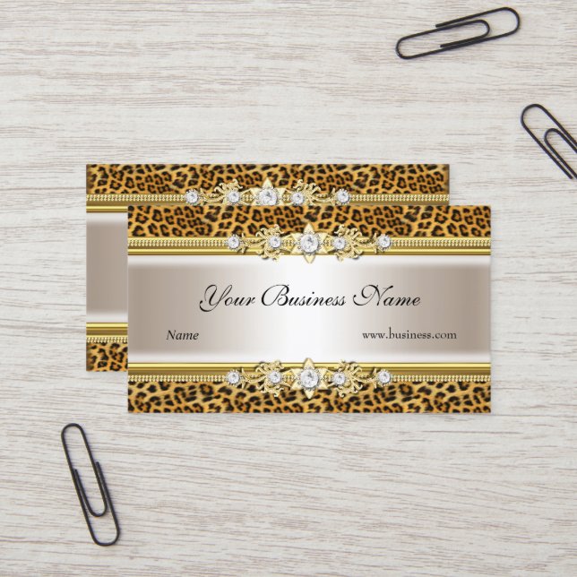 Gold Creme Leopard Black Jewel Look Image Visitenkarte (Vorderseite/Rückseite Beispiel)