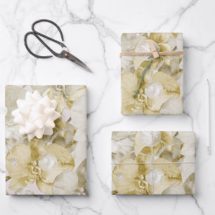 Gold Creme Orchideen Blumen Brautparty Geschenkpapier Set
