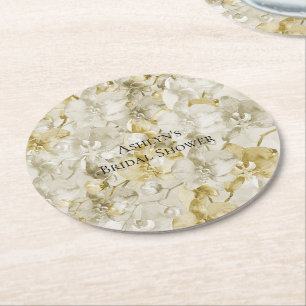 Gold Creme Orchideen Blumen Brautparty Runder Pappuntersetzer