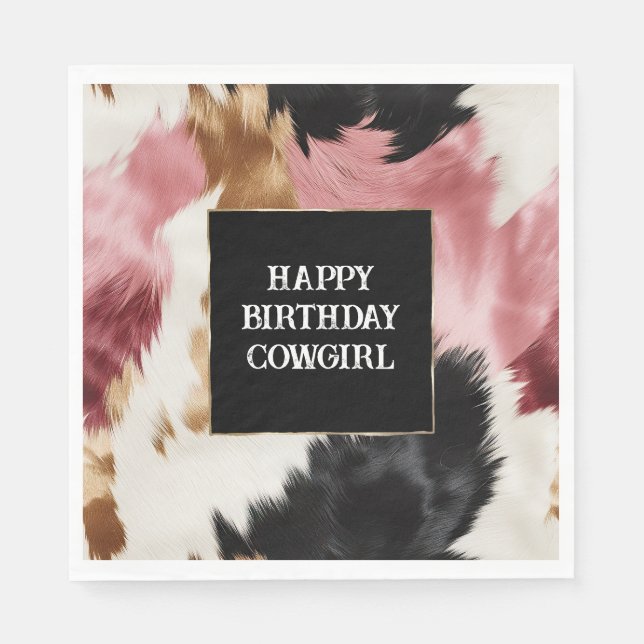 Gold Creme Pink Black Cowgirl Cowhide Serviette (Vorderseite)