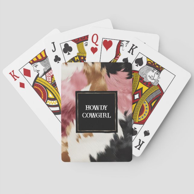 Gold Creme Pink Black Cowgirl Cowhide Spielkarten (Rückseite)