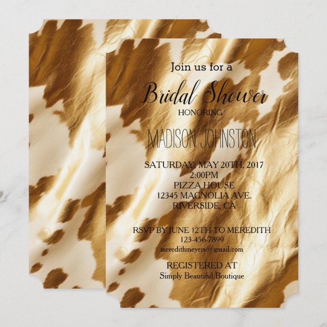Gold Creme Western Cowhide Einladung (Vorne/Hinten)