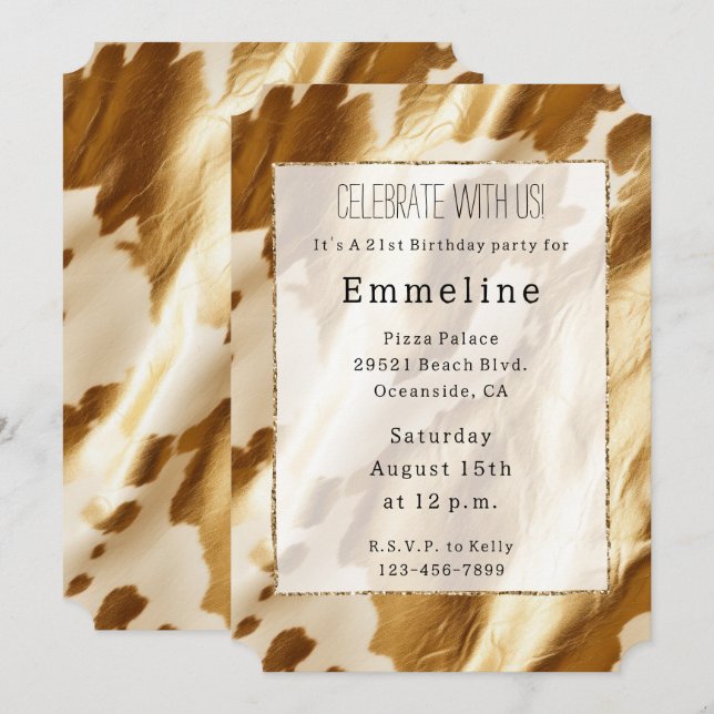 Gold Creme Western Cowhide Einladung (Vorne/Hinten)