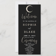 Gold Crescent Moon Celestial Black Wedding Program