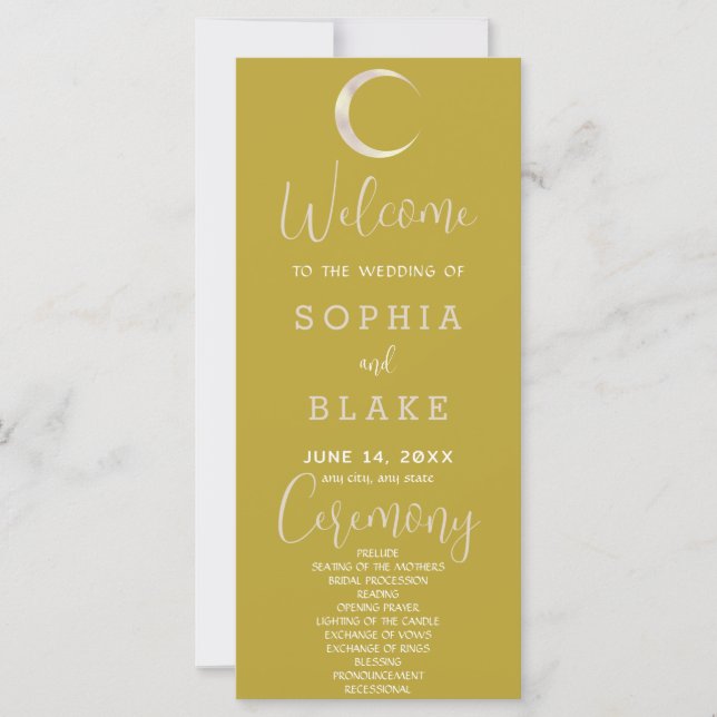 Gold Crescent Moon Celestial Gold Wedding Program (Vorderseite)