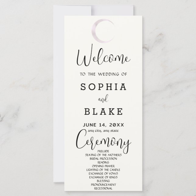 Gold Crescent Moon Celestial White Wedding Program (Vorderseite)