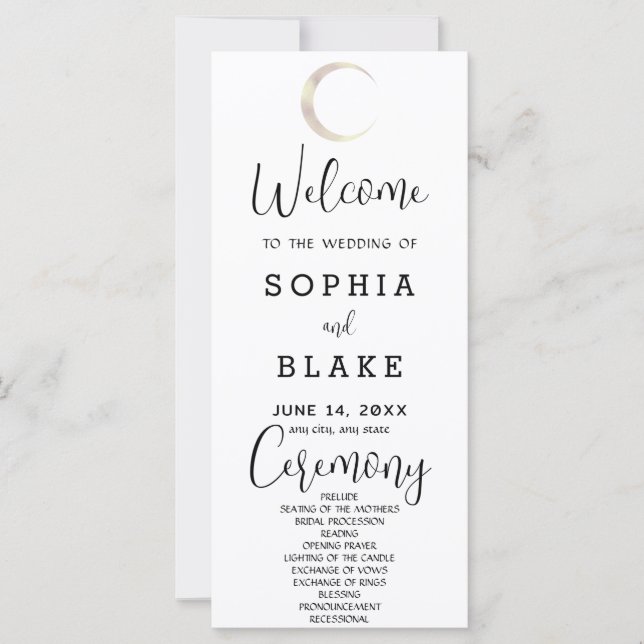 Gold Crescent Moon Celestial White Wedding Program (Vorderseite)