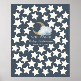 Gold Crescent Moon Midnight Blue Gästebuchsignatur Poster