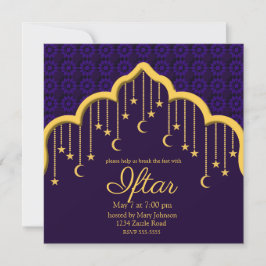 Gold Crescent Moons & Stars Ramadan, lila Einladung