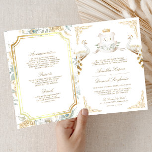 Gold Crest Royal Indischer Weißer Pfau Hochzeit Einladung