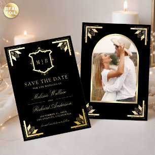 Gold Crest Schwarze Hochzeit - Termin vormerken Folieneinladung