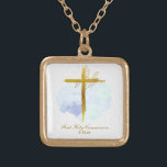 *~ Gold Cross AP35 Kommunion Christlich Blue Vergoldete Kette<br><div class="desc">(( Suche nach AP35 und AP40 für ähnliche Designs )) SIMPLE MINIMAL Design. BLAUE Wasserfarbe und GOLD BOTANISCHE Blätter auf Kreuz / Kruzifix/ SQUARE SHAPE Der Hintergrund ist WEISS mit einem leichten Aquarellfärbung von BLAU. Der Text-Schriftart ist extravagant, elegant und raffiniert Kalligraphie-Skript. Das Design ist sehr einfach und MINIMAL. Religiös...</div>