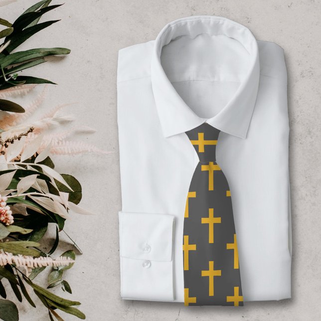 Gold Cross auf Black Neck Tie Krawatte (Gold Cross on Black Neck Tie)