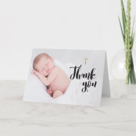 Gold Cross Baby Christening Danke Foto Karte