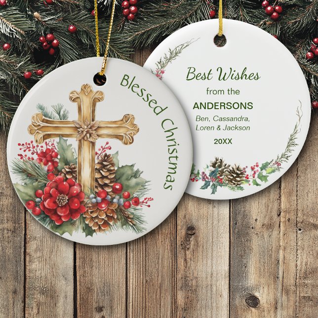 Gold Cross Bouquet Blessed Christmas Keramik Ornament (Von Creator hochgeladen)