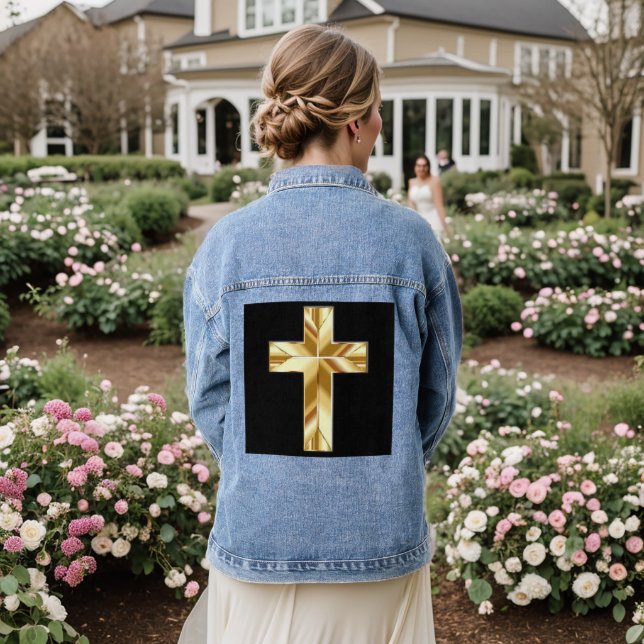 GOLD CROSS CHRISTLICH Denim Jean Jacke (Hochzeit Rückseite)