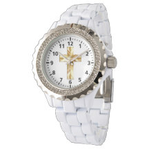 Gold Cross Custom Kristall White Enamel Watch