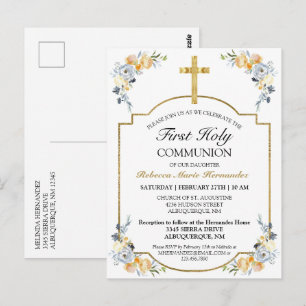 Gold Cross Floral 1ère Sainte Communion Invitation