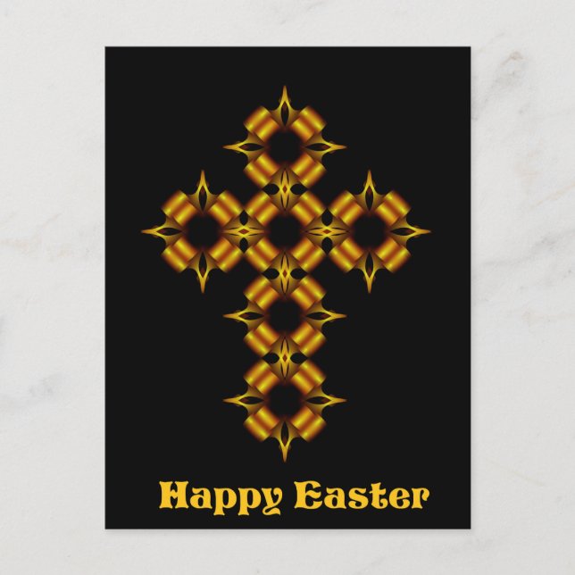 Gold Cross Fraktal Happy Oster Feiertagspostkarte (Vorderseite)