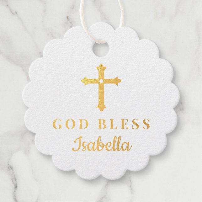 Gold Cross God Bless Baby Religiöse Taufe Geschenkanhänger (Vorderseite)