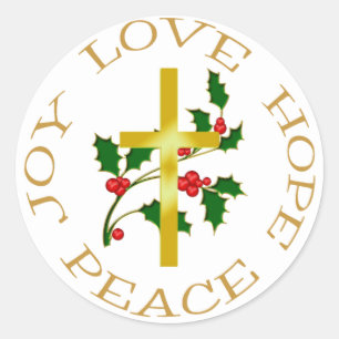 Gold Cross Holly Weihnachts-Hoffnung Runder Aufkleber