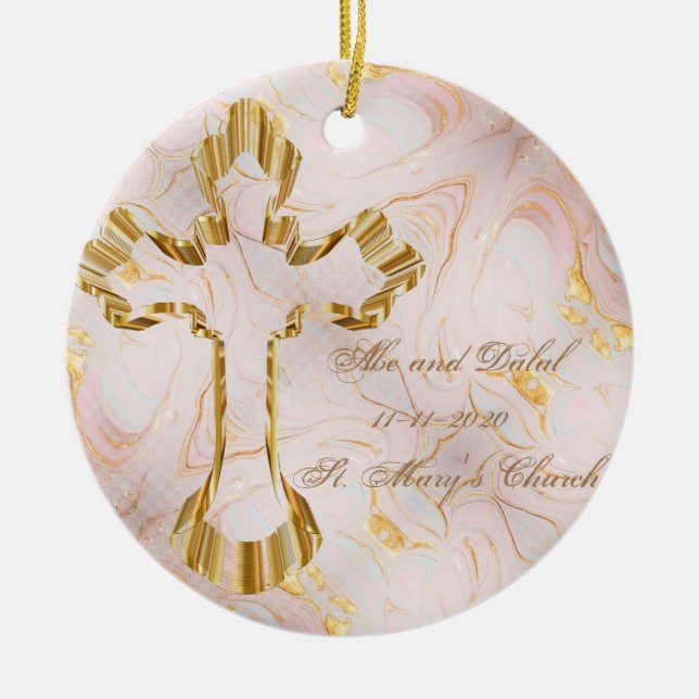 Gold Cross Keramik Ornament (Vorne)