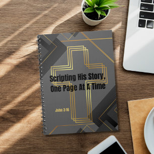 Gold Cross mit Gray Modern Design - John 3:16 Notizblock
