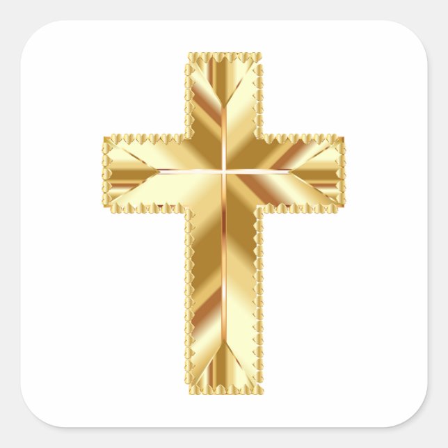 Gold Cross Quadratischer Aufkleber (Vorderseite)