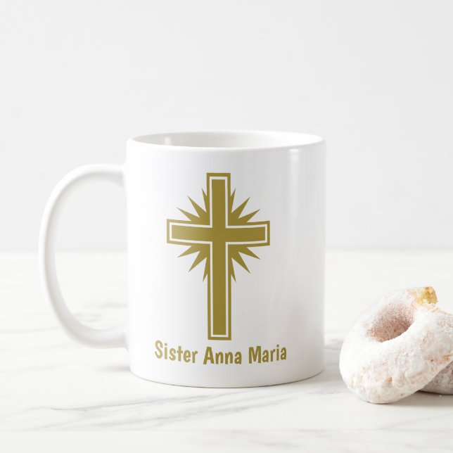Gold Cross Religious Teacher Mug Personalized Kaffeetasse (Mit Donut)