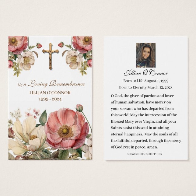 Gold Cross Rote Rosen Beileid Condolence Holcard (Vorne & Hinten)