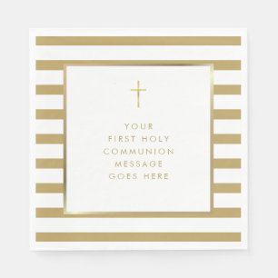 Gold Cross Stripe Erste heilige Kommunion-Nachrich Serviette