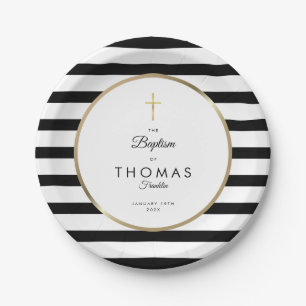 Gold Cross Stripe Taufe Christening Pappteller