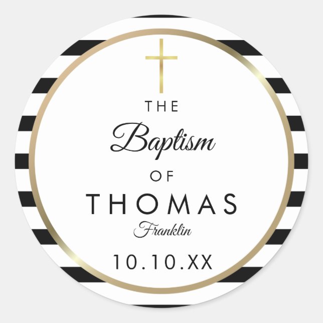 Gold Cross Stripe Taufe Christening Runder Aufkleber (Vorderseite)