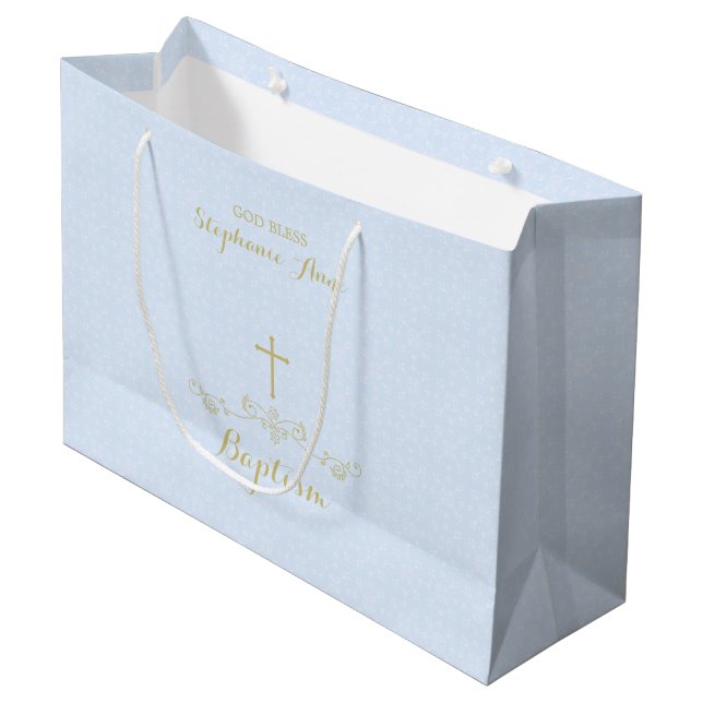 Gold Cross und Laurels in hellblau Große Geschenktüte (Vorderseite Schrägansicht)