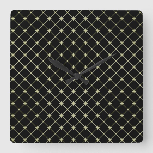 Gold Crosses on Black Wall Clock Quadratische Wanduhr (Vorderseite)
