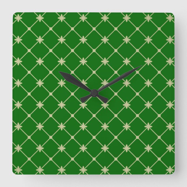 Gold Crosses on Green Wall Clock Quadratische Wanduhr (Vorderseite)