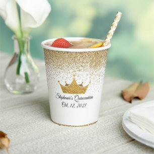 Gold Crown and Glitzer Quinceañera Paper Cups Pappbecher